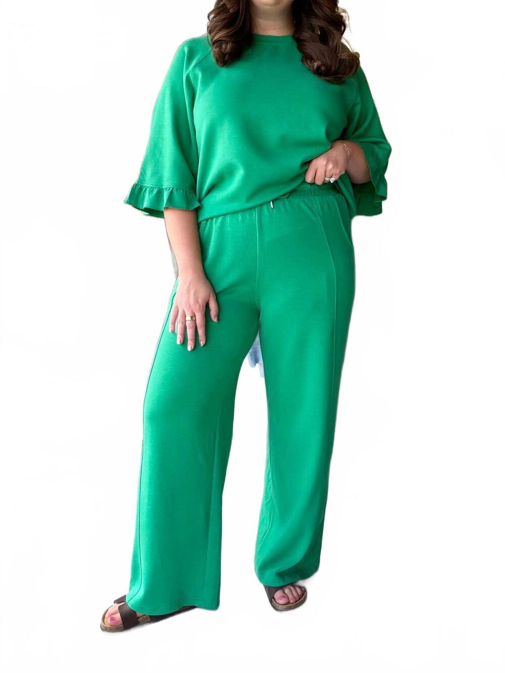 NEW UMGEE women's luxe knit wide leg pants in green